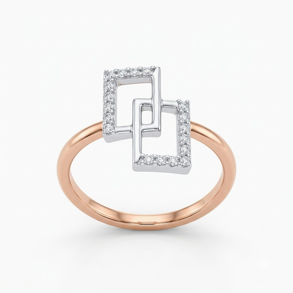 Diamond Pave Interlocking Geometric Square Ring