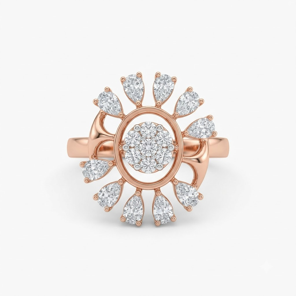 Radiant Rose Gold Floral Diamond Ring