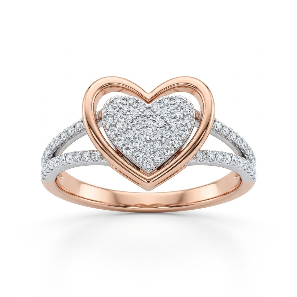 Elegant Rose Gold Heart Pave Diamond Ring