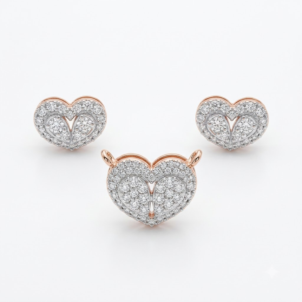 Radiant Heart Diamond Pendant Set