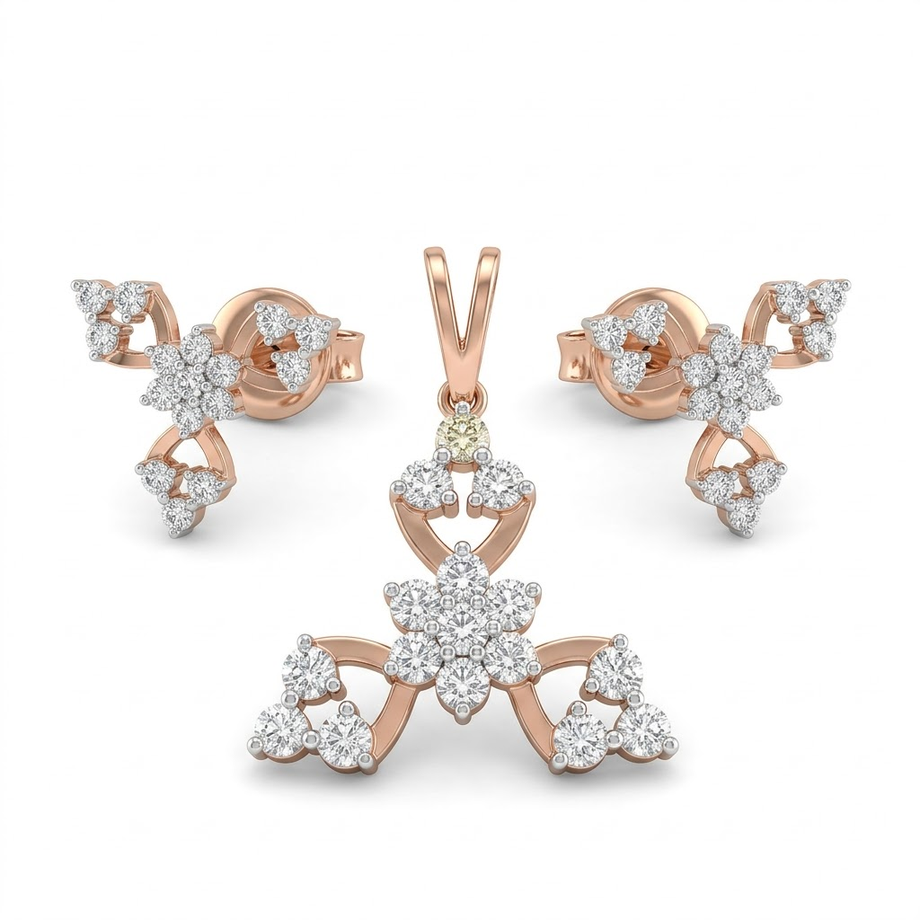 Radiant Diamond Floral Pendant Set